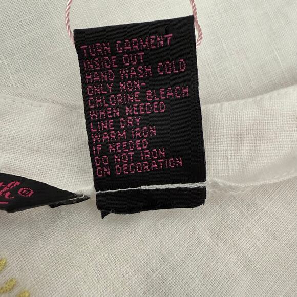 Y2K Vintage Willi Smith Peacock Flower Embroidered Linen Tunic Sz M Boho Coastal - Picture 6 of 8